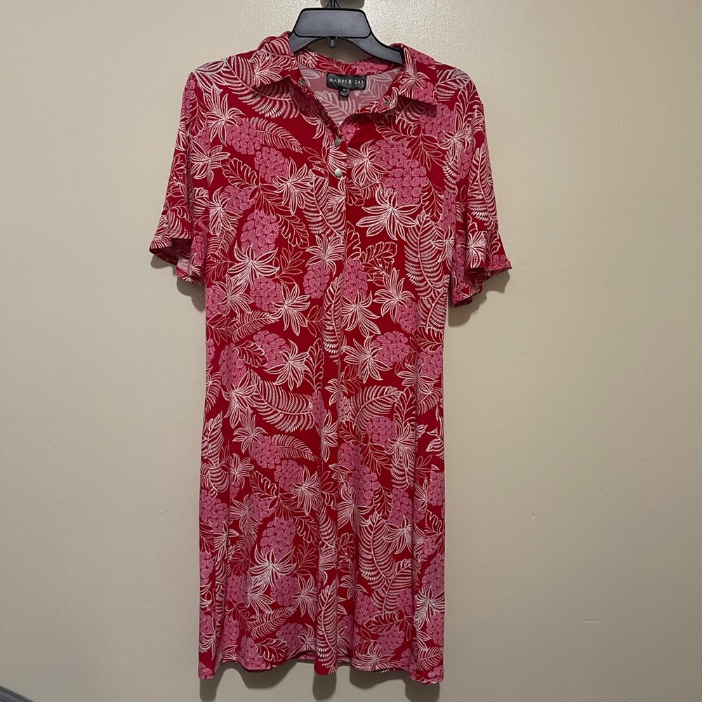 Harper Red and White Leaf Print Shirt